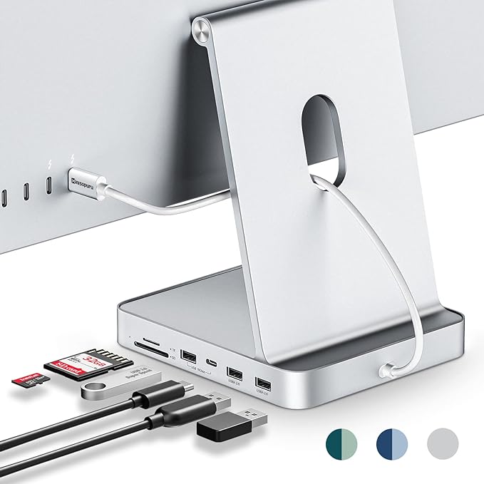 USB C Hub for iMac 24 inch 2021/2023/2024, Minisopuru iMac Hub Support M.2 NVMe SSD, i Mac Accessories for iMac M1/M3/M4, i-Mac Adapter with USB A/C 10Gbps, SD/TF, M.2 SSD (Not Included), Silver