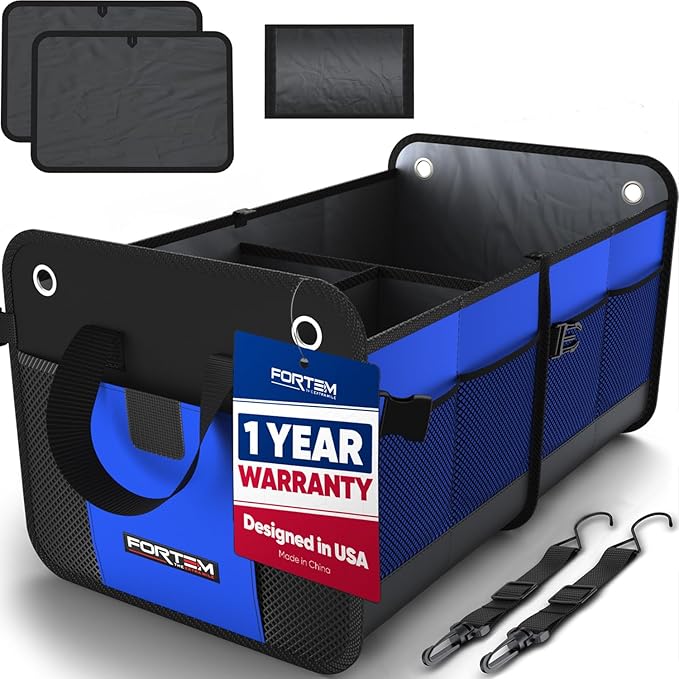 FORTEM Trunk Organizer For SUV Car Organizer and Storage, Multi-Compartment Storage Bag Car Accessories for Women Men, Perfect Christmas Gifts, 1680D Oxford, Non Slip Bottom, Straps, Soft Cover (50L)