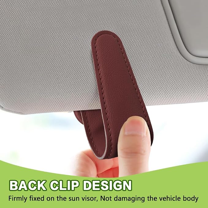 Sunglass Holder for Car, Sunglasses Clip for Car Visor, Magnetic Leather Vehicle Eyeglass Hanger Clip, Auto Ticket Card Glasses Organizer Clamp Accessories for SUV Sedan (Wine Red)