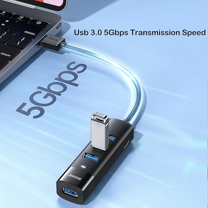 USB Hub 4 Ports - Multiple USB 3.0 Hub with 1Ft Cable, USB-C Splitter Extender with USB Type-C Power Port, for Laptop,Desktop, Windows, Linux, PC(USB-A/1Ft)