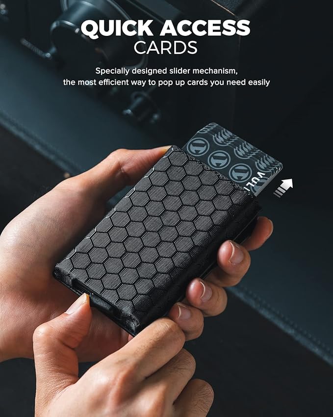 VULKIT Pop Up Wallet for Men, Credit Card Holder Minimalist Slim Bifold Wallets RFID Blocking with Gift Box Black Grid