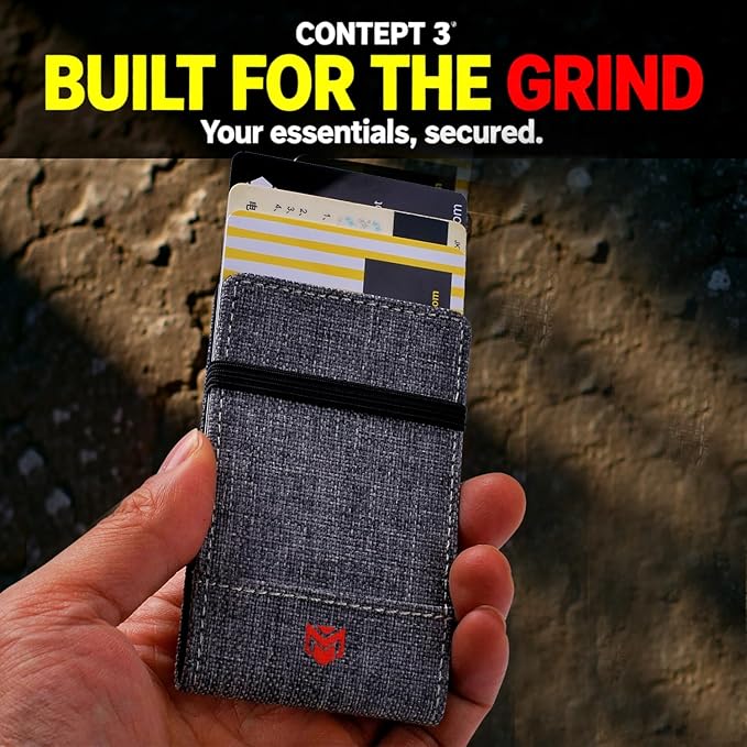RFID Minimalist Slim Wallet for Men and Women, Holds Up to 12 Cards, Cash, Key Thin and Lightweight Credit Card Holder, Grey Ballistic Nylon