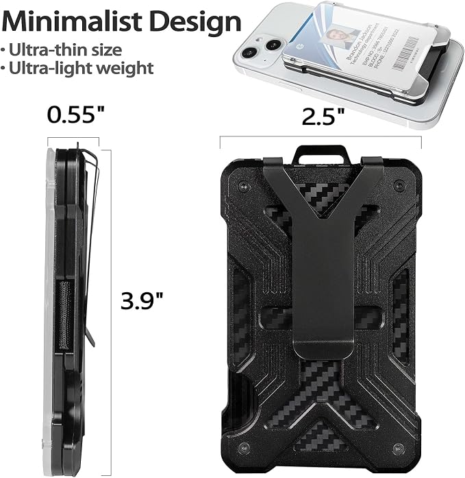 Minimalist Wallet for Men, Slim Wallet with Clear ID Card Holder, Carbon Fiber Wallet, Aluminum Wallet with Metal Money Clip for Men, RFID Blocking Ultra-Thin Tactical Wallet Mens Gift-Black