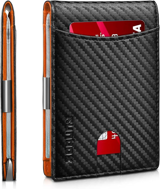 RUNBOX Slim Money Clip Wallets for Men RFID Blocking 11 Card Holder Minimalist Small Leather Bifold Men's Front Pocket Wallet Gift Box