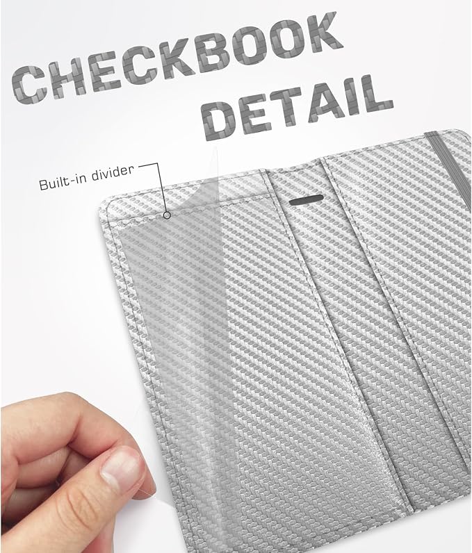 Checkbook Cover for Men Women, Premium Leather Checkbook Holder with RFID Blocking and Built in Clear Plastic Divider for Personal and Business Checks (Grey Carbon)