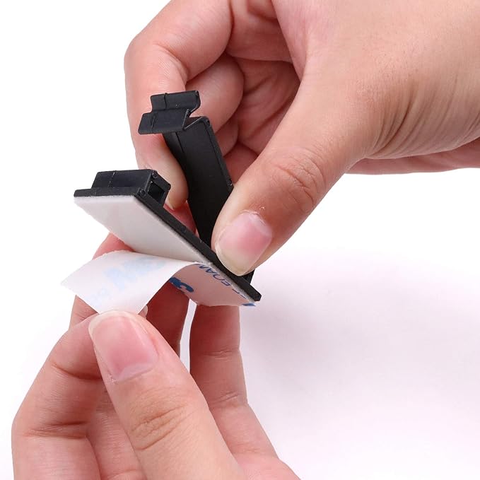 Cable Clips Black with 3M Adhesive, Multipurpose Small Wire Clamps for Cable Management and Cable Runs - 50 Pack Black Bundled with 10 Reusable Cable Ties, Screws Included for Permanent Mounting