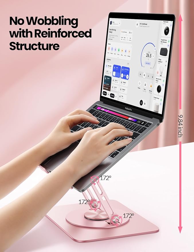 Vaydeer Adjustable Laptop Stand for Desk,Computer Stand Riser with 360° Free Rotation Base and Foldable Design Ergonomic Laptop Riser Fits for MacBook,Dell, HP and More 10-15.6” Laptops (Pink)