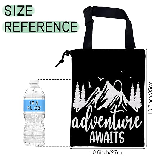 Adventure Awaits Car Garbage Bag,Nature Mountain Waterproof Small Car Trash Bag Hanging Back of Seat,Drawstring Hanging Car Trash Bag with Adjustable Buckle for Car Accessories