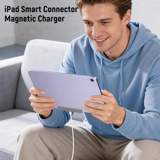 Magnetic Wireless Charger for iPad (A16) 11th/10th Generation 11''/10.9'' 2025/2022, 18W Alloy Material iPad 11/10 Smart Connector Charger with Nylon Braided USB-C to C Cable