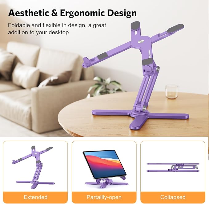 OMOTON 360° Rotating Laptop Stand Riser for Desk, Ergonomic Foldable Computer Stand Adjustable Height Angles for Collaborative Work, Easy Storage Fit Macbooks,All Laptops up to 16 inches, Purple