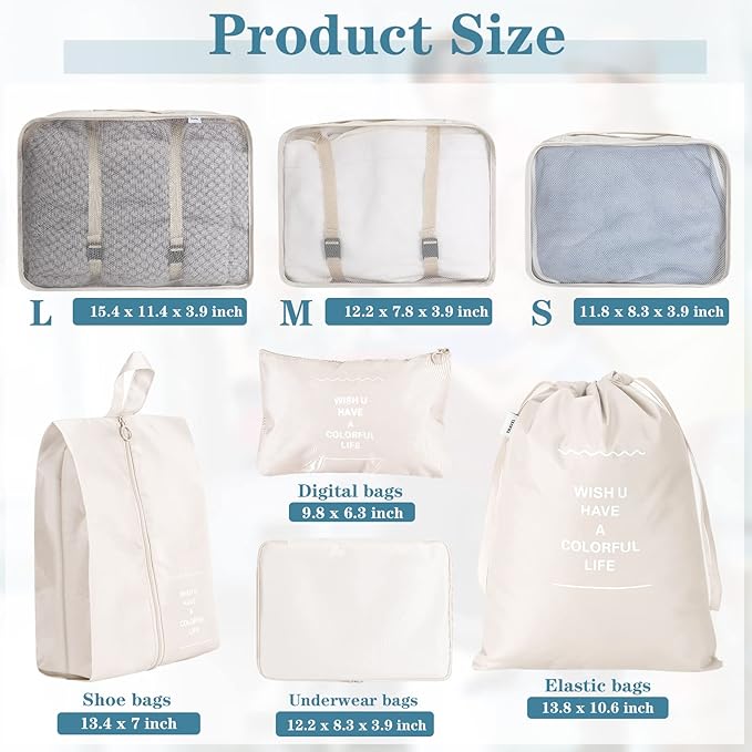 Reginary 28 Pcs Packing Cubes for Travel, 4 Sets Luggage Organizer Bags Foldable Suitcase Organizers for Vacation Cruise(Light Color)