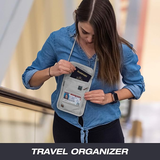 Lewis N. Clark RFID Blocking Stash Neck Wallet, Travel Pouch + Passport Holder for Women & Men, Gray