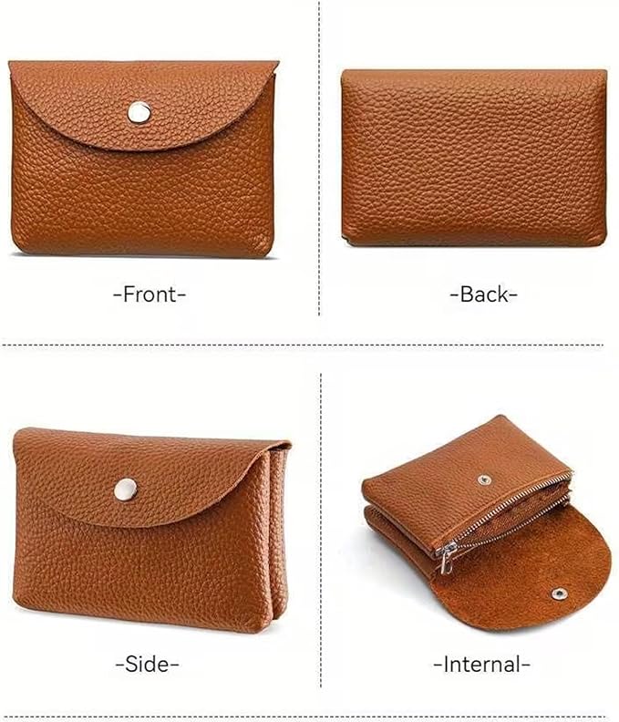 Genuine Real Leather Coin Purse Small Wallet for Women Men, Card Holder Case, Jewery Lipstick Organizer (Black)