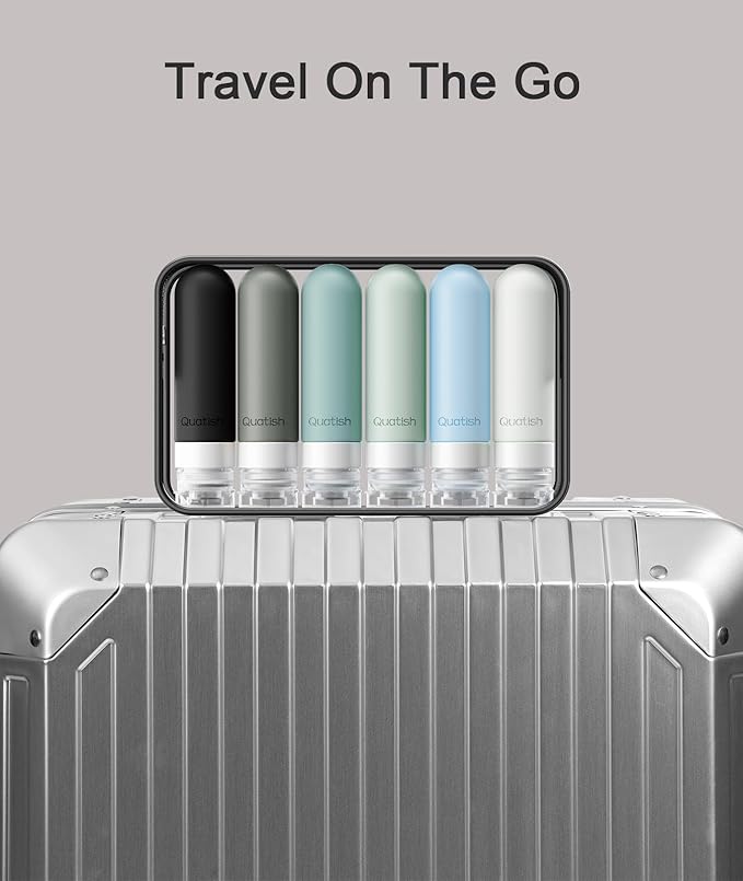 Quatish Travel Bottles for Toiletries 6 Pack, Original Patented Leakproof 3 oz Tsa Approved Travel Size Containers, BPA Free Silicone Shampoo and Conditioner Bottles, Cruise Camping Essentials, Black