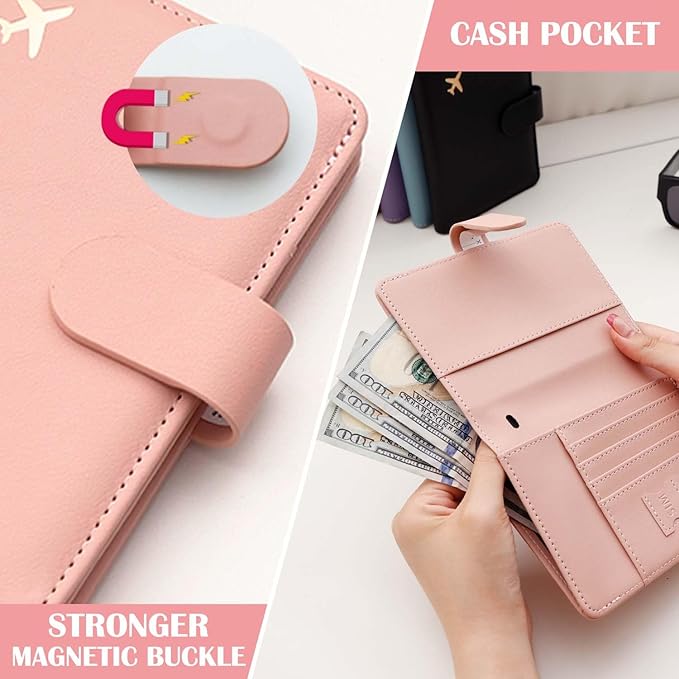 Melsbrinna Rfid Passport Holder for Travel women/Men Set Travel Suitcase Tag, Cute Passport Wallet Rfid Blocking Card Slots, Rfid Passport Cover/CaseTravel Wallet (new pink)
