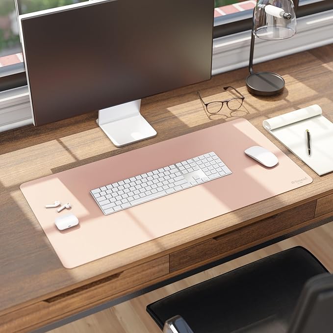 Smead Desk Pad, Vegan Leather Desk Mat with Non-Slip Faux Suede Backing, Perfect Desk Organizer for Office Decor, 31.5” x 15.7” Medium, Dusty Rose (64834)