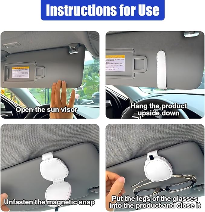 ZIMISI 2PCS Magnetic Sunglass Holder for Car Visor, Leather Glasses Holder for Different Size Eyeglasses, Clip on Sunglasses Clip, Ticket Card Clip, Car Visor Organizer (Black)