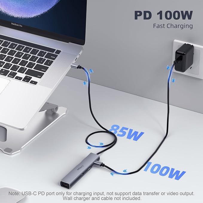 USB C Hub, intpw 6 in 1 USB C Multiport Adapter with 4K@60Hz HDMI, Gigabit Ethernet,100W PD, 5Gbps USB 3.0 Data Transfer, USB C Dongle for MacBook Pro/Air,iPad Pro and More