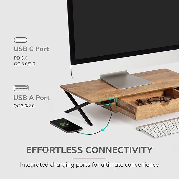 Anji Mountain Monitor Stand - Desktop Organizer & Laptop Riser, Ergonomic Monitor Riser, Space-Saving Monitor Stand for Desk, Durable Construction, Easy Assembly, Ideal for Home & Office,Natural