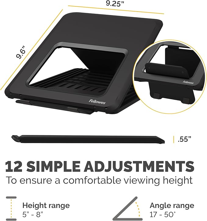 Fellowes Breyta Laptop Stand for The Home and Office, 12 Height Adjustments, 15" Monitor Size- Black