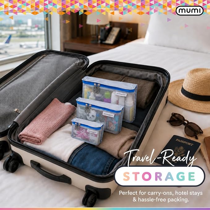 MUMI Travel Toiletry Bag Set of 3 – Clear TSA Approved Toiletry Bags for Women – Reusable Water-Resistant Makeup Organizer Pouches for Skincare, Cosmetics, Travel Accessories, Airport Packing - Black