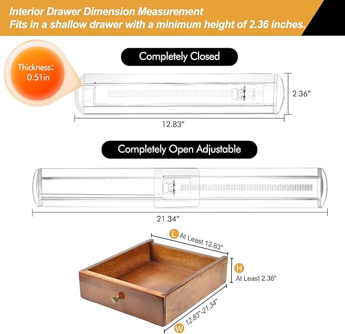 8 Pack Drawer Dividers for Clothes, 2.3" High 13"-21" Adjustable Drawer Dividers Expandable Dresser Drawer Organizer, Clear Drawer Separators for Clothes, Underwear, Cosmetic, Kitchen Utensils Storage