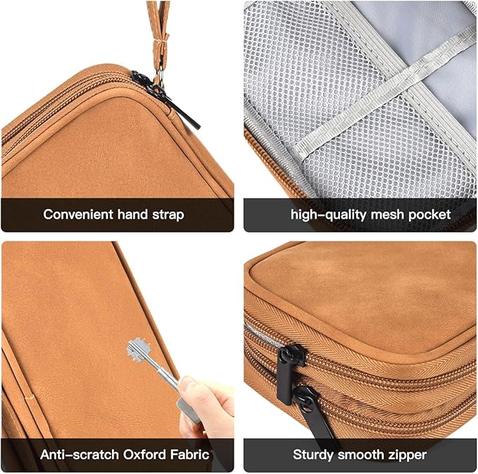 CAAORDKSO Universal Electronics Accessories Carrying Case, Electronic Cable Organizer Bag, Travel Cable Accessories Bag Pouch for Cable, USB, Cord, Charger, Phone, Power Bank, Earphone (Brown, Large)