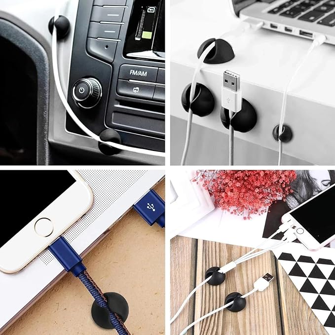 50PCS Desk Organizer,Adhesive Under Desk Cable Management Clips,Cord Organizer,Cable Clips for Nightstand,Wire Holders for Cords, For Home, Office, Car, Cubicle, Nightstand - Black