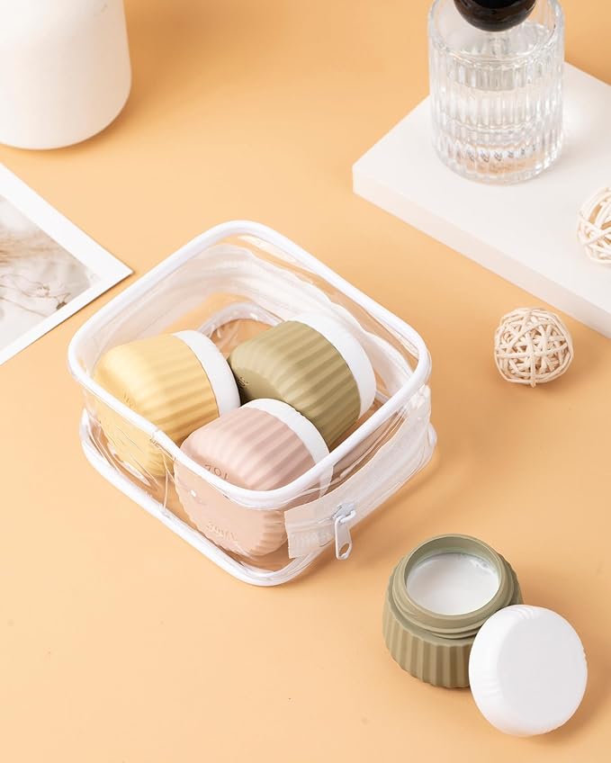 Mrsdry Travel Containers for Toiletries 4 Pack, TSA Approved Travel Size Toiletries, Travel Size Containers, With Clear Bag Leak Proof Silicone Jars, Travel Essentials Creams Jars Carrying Small Items