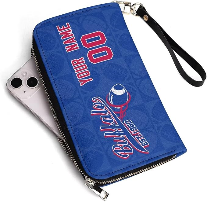 Custom Sports Team Zip Organizer Wallet-Personalized PU Leather Wallet with Name Number,Multi-Card Slots,Wrist Strap,Fan Gift for Men Women.