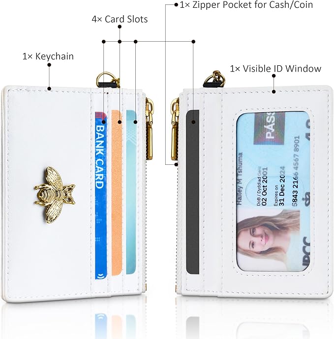 SEAVILIA Card Holder Keychain Wallet for Women with ID Window RFID Coin Purse Bee Gifts Slim Minimalist Small Wallet