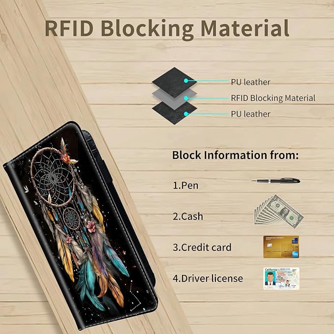 Checkbook Cover for Women & Men PU Leather Check Book Covers for Personal Check Book Credit Card Holder Holder Wallet with RFID Blocking for Duplicate Checks,Dream Catcher Flowers