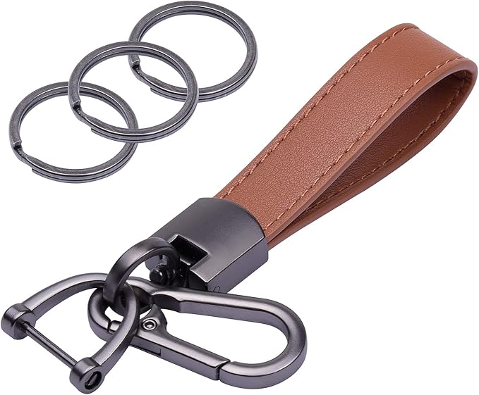 Wisdompro Genuine Leather Car Keychain, Universal Heavy Duty Key Fob Keychain Leather Key Chain Holder for Men and Women