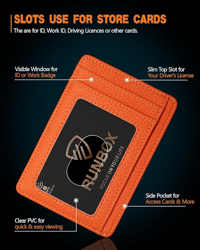 RUNBOX Slim ID Cases Minimalist Front Pocket RFID Blocking Leather Wallets for Men and Women Card Holder Wallets Gifts for men