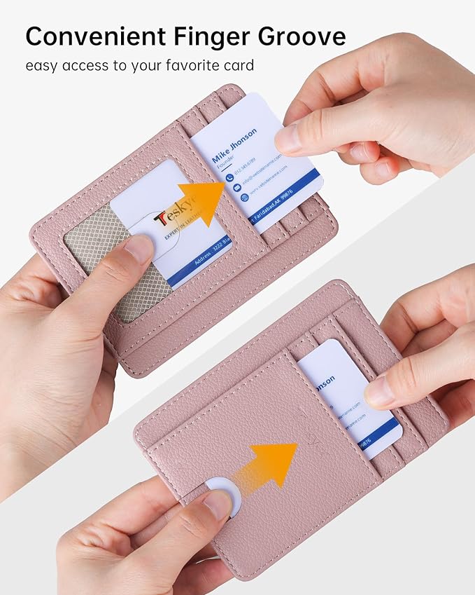 Teskyer Slim Wallet for Men, Minimalist Front Pocket RFID Blocking Leather Wallet Credit Card Holder for Men & Women