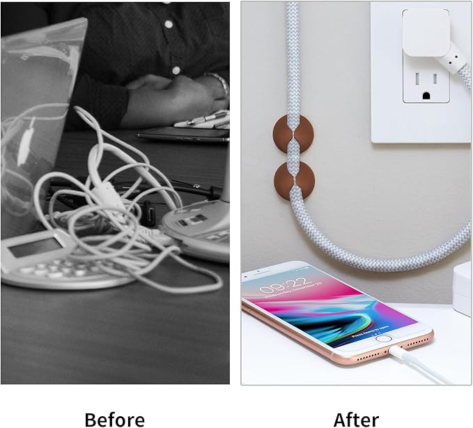 Cord Holder Cable Clips, 12PCS Coffee Adhesive Cord Organizer Charger Holder Wire Management Keeper for Nightstand, Desk, Office or Mouse