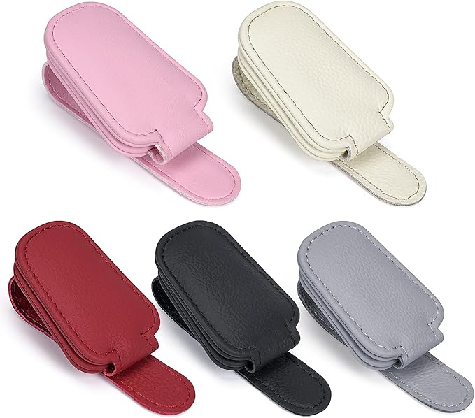 Shering Sunglasses Holders for Car Sun Visor, 2pack Magnetic Leather Glasses Eyeglass Hanger Clip for Car, Visor Sunglasses Holder Clip Car Accessories for Truck