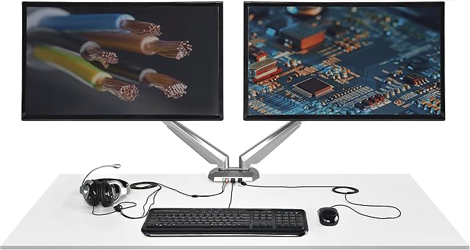 StarTech.com Desk Mount Dual Monitor Arm with USB/Audio, Desk Clamp Ergonomic VESA Mount for up to 32" (17.6lb/8kg) Displays