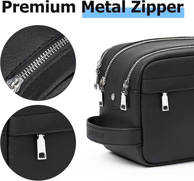 MIRASON Travel Toiletry Bag for Men Thickened Leather Travel Bag for Toiletries, Dopp Kit Water-resistant Shower Bag for Shaving Gym Bathroom Organizer Gifts for Men, Black