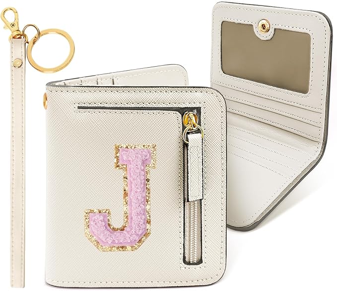 COSHAYSOO Small RFID Wallet Bifold First Communion Baptism Gifts for Tween Dance Team Girls Preteens Christmas Valentines Easter Nurse Graduation Gift Ideas Chenille Letter J Cream