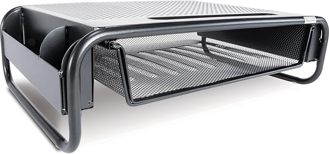 Allsop 32166 Metal Art Organizer 5 Riser Monitor Stand with Drawer and Side Caddies, Black