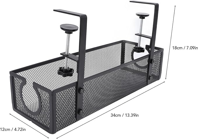 Fdit Fdit Under Desk Cable Management Tray, No Drill Metal Cable Organizer with Clamp, Wire Management Tray with Cable Ties for Home Office Desk (Black)