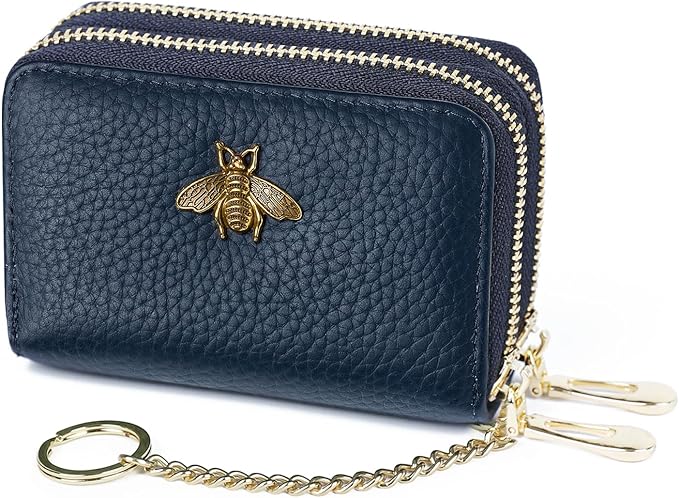 imeetu RFID Credit Card Holder, Small Leather Zipper Card Case Wallet for Women