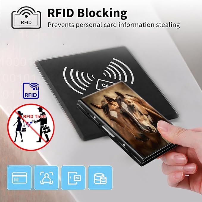 Metal Wallet,Credit Card Holder for Women Men,RFID Blocking Card Holder Mini Slim Aluminum Wallet ID Case Hard Case Business Card Holder Case,Brown Horse Couple