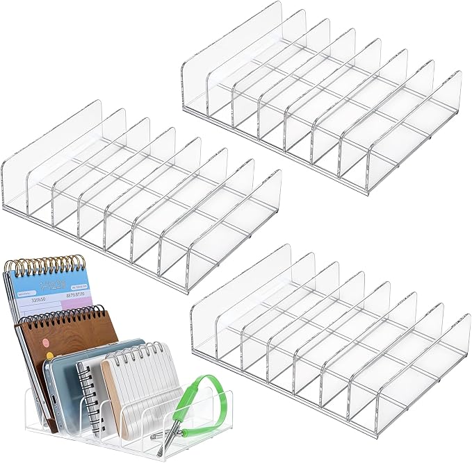 4 Pcs Acrylic Mail Holder, Acrylic File Mail Desktop Organizer Sorters, 7 Compartments Acrylic Mail Organizer, Clear Desk Organizer File Holders, Acrylic Letter Organizer for Office, Home, School