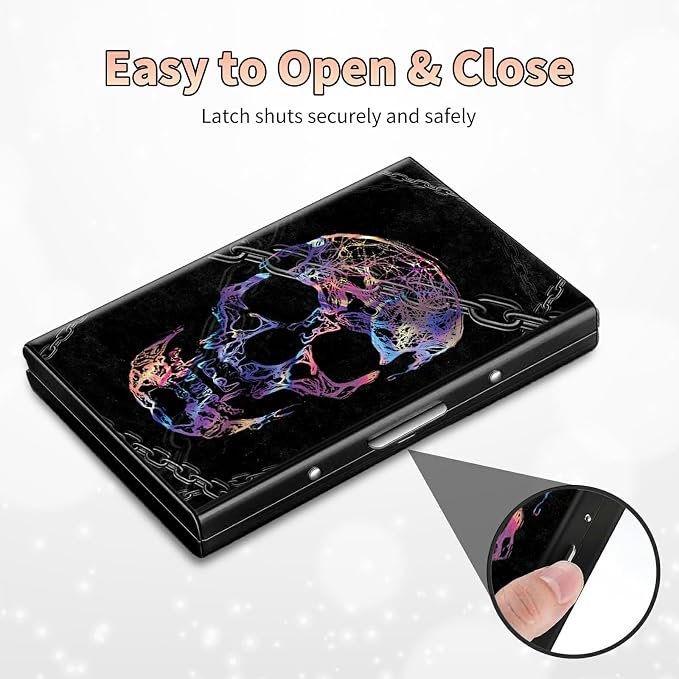 Slim Credit Card Holder, Shackle Skull RFID Blocking Metal Wallet for Men & Women, Aluminum Minimalist Hard Case Pocket-Sized Business Cards Organizer (Fits Up to 10 Cards)