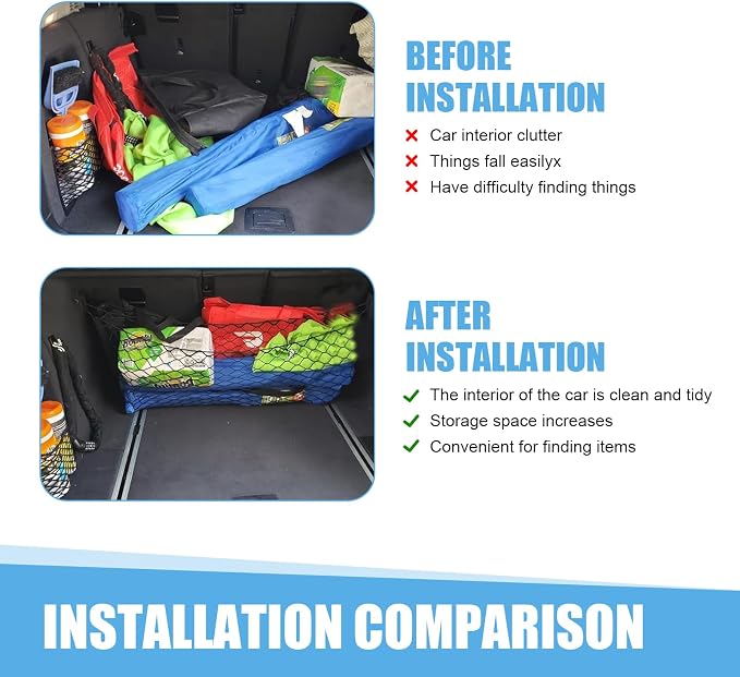 Car Rear Cargo Net, Adjustable Elastic Trunk Storage Organizer Net, 35.43" x 11.81" Double-layer Storage Net with Hooks, Universal Automotive Interior Accessories for Most Cars (Black)