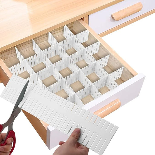 16 Pcs Drawer Divider Organizer, 14.5 Inch DIY Adjustable Drawer Dividers for Baby Clothes Cutlery Socks Underwear, Plastic Drawer Separators for Dresser Kitchen Office Bedroom (White)