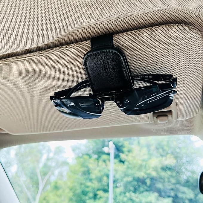 Sunglass Clip for Car Visor, Car Sunglass Holder Clip, Sunglasses Visor Clips for Cars, Magnetic Leather Glasses Eyeglass Hanger Clip for Car, Car Visor Accessories (Black)