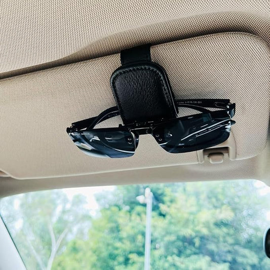 Sunglass Clip for Car Visor, Car Sunglass Holder Clip, Sunglasses Visor Clips for Cars, Magnetic Leather Glasses Eyeglass Hanger Clip for Car, Car Visor Accessories (Black)